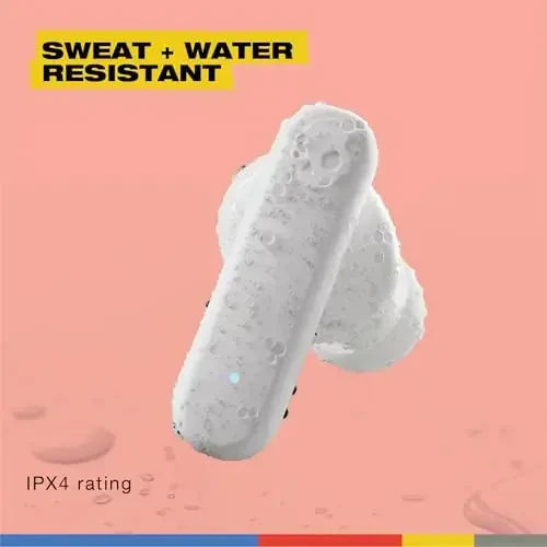 Skullcandy Smokin’ Buds simsiz quloqchinlar, Bluetooth quloqchinlar, shovqinni izolyatsiya qiluvchi moslashuv, 20 soatgacha batareya, IPX4 ter va suvga chidamli, iPhone Android uchun mikrofon - Bone - 5