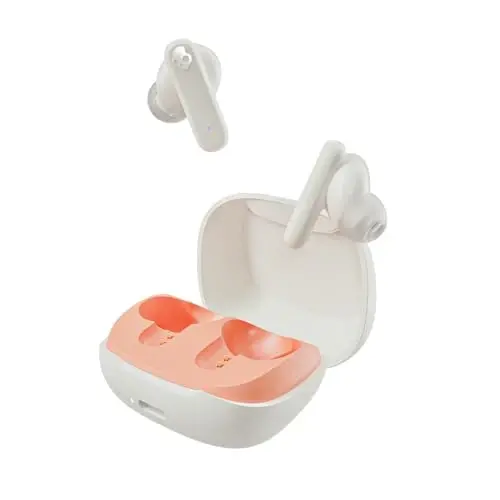 Skullcandy Smokin’ Buds simsiz quloqchinlar, Bluetooth quloqchinlar, shovqinni izolyatsiya qiluvchi moslashuv, 20 soatgacha batareya, IPX4 ter va suvga chidamli, iPhone Android uchun mikrofon - Bone - 1