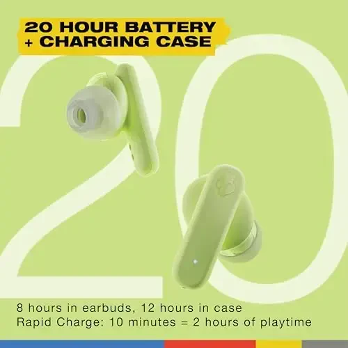 Skullcandy Smokin’ Buds Wireless Earbuds, Bluetooth Headphones, Noise Isolating Fit, 20 soatgacha batareya, IPX4 suv va terga chidamli, iPhone Android uchun mikrofon - Matcha - 3