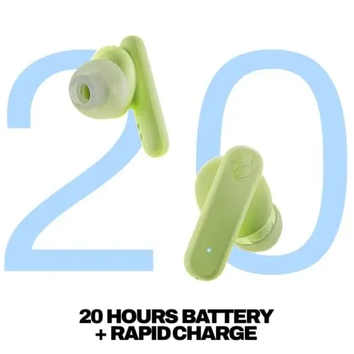 Skullcandy Smokin’ Buds Wireless Earbuds, Bluetooth Headphones, Noise Isolating Fit, 20 soatgacha batareya, IPX4 suv va terga chidamli, iPhone Android uchun mikrofon - Matcha - 2