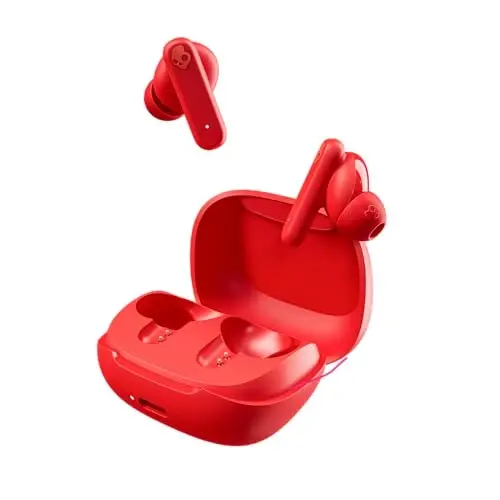 Skullcandy Smokin’ Buds Wireless Earbuds, Bluetooth Headphones, Noise Isolating Fit, 20 soatgacha batareya, IPX4 suvga chidamli, iPhone Android uchun mikrofon - Flame 