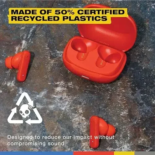 Skullcandy Smokin’ Buds Wireless Earbuds, Bluetooth Headphones, Noise Isolating Fit, 20 soatgacha batareya, IPX4 suvga chidamli, iPhone Android uchun mikrofon - Flame - 2