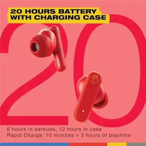 Skullcandy Smokin’ Buds Wireless Earbuds, Bluetooth Headphones, Noise Isolating Fit, 20 soatgacha batareya, IPX4 suvga chidamli, iPhone Android uchun mikrofon - Flame - 3