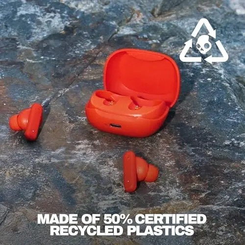 Skullcandy Smokin’ Buds Wireless Earbuds, Bluetooth Headphones, Noise Isolating Fit, 20 soatgacha batareya, IPX4 suvga chidamli, iPhone Android uchun mikrofon - Flame - 2