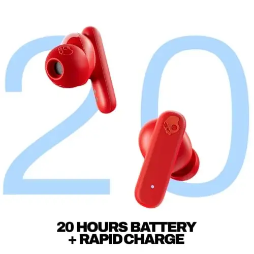 Skullcandy Smokin’ Buds Wireless Earbuds, Bluetooth Headphones, Noise Isolating Fit, 20 soatgacha batareya, IPX4 suvga chidamli, iPhone Android uchun mikrofon - Flame - 3