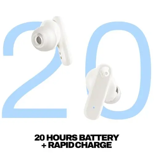 Skullcandy Smokin’ Buds Wireless Earbuds, Bluetooth Headphones, Noise Isolating Fit, Up to 20 Hours Battery, IPX4 Sweat and Water Resistant, Microphone for iPhone Android - Bone - 3
