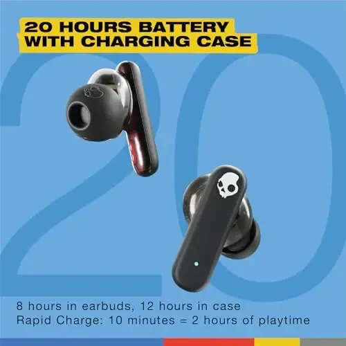 Skullcandy Smokin’ Buds Wireless Earbuds, Bluetooth Headphones, Noise Isolating Fit, Up to 20 Hours Battery, IPX4 Sweat and Water Resistant, Microphone for iPhone Android - Midnight Smoke - 3