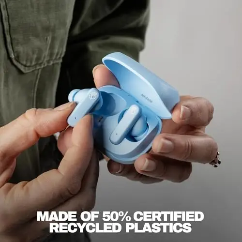 Skullcandy Smokin’ Buds Wireless Earbuds, Bluetooth Headphones, Noise Isolating Fit, Up to 20 Hours Battery, IPX4 Sweat and Water Resistant, Microphone for iPhone Android - Preppy Blue - 2