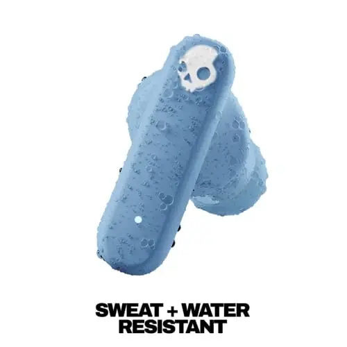 Skullcandy Smokin’ Buds Wireless Earbuds, Bluetooth Headphones, Noise Isolating Fit, Up to 20 Hours Battery, IPX4 Sweat and Water Resistant, Microphone for iPhone Android - Preppy Blue - 4