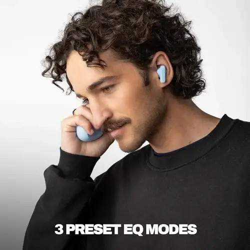Skullcandy Smokin’ Buds Wireless Earbuds, Bluetooth Headphones, Noise Isolating Fit, Up to 20 Hours Battery, IPX4 Sweat and Water Resistant, Microphone for iPhone Android - Preppy Blue - 5
