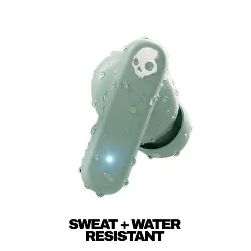 Skullcandy Smokin’ Buds Wireless Earbuds, Bluetooth Headphones, Noise Isolating Fit, Up to 20 Hours Battery, IPX4 Sweat and Water Resistant, Microphone for iPhone Android - Preppy Sage - 4