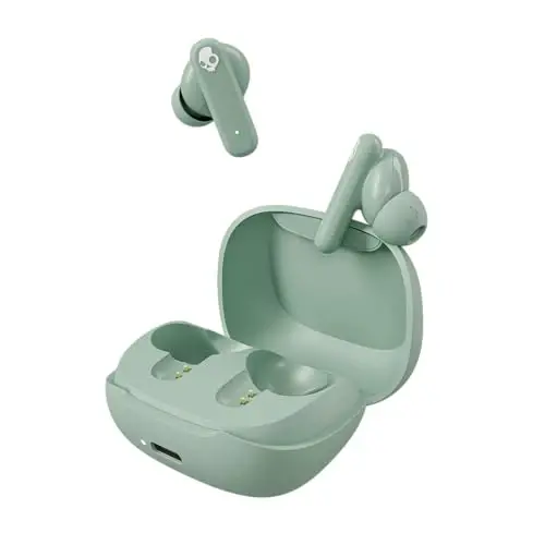 Skullcandy Smokin’ Buds Wireless Earbuds, Bluetooth Headphones, Noise Isolating Fit, Up to 20 Hours Battery, IPX4 Sweat and Water Resistant, Microphone for iPhone Android - Preppy Sage - SKULLCANDY