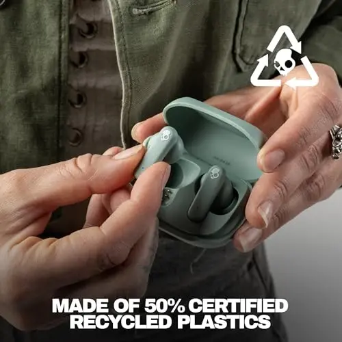 Skullcandy Smokin’ Buds Wireless Earbuds, Bluetooth Headphones, Noise Isolating Fit, Up to 20 Hours Battery, IPX4 Sweat and Water Resistant, Microphone for iPhone Android - Preppy Sage - SKULLCANDY (1)