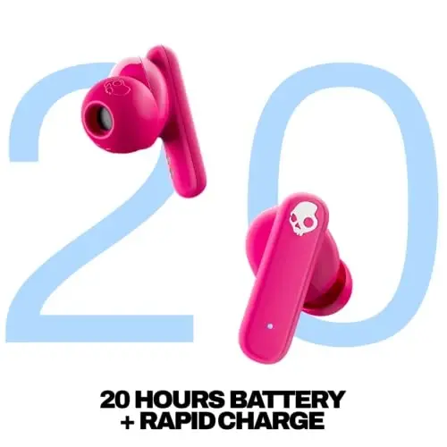 Skullcandy Smokin’ Buds Wireless quloqchinlari, Bluetooth naushniklar, shovqinni izolyatsiya qiluvchi moslashuv, 20 soatgacha batareya, IPX4 ter va suvga chidamli, iPhone Android uchun mikrofon - Pushti - 3