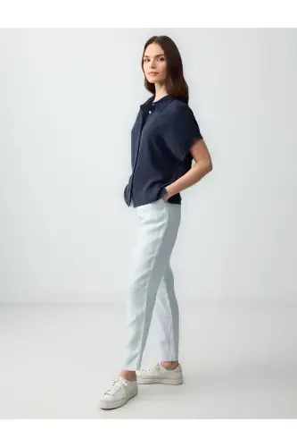 Sky Blue High Waisted Regular Fit Linen Trousers - JIMMY KEY (1)