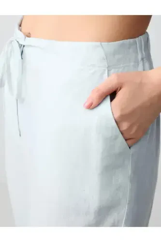 Sky Blue High Waisted Regular Fit Linen Trousers - 5