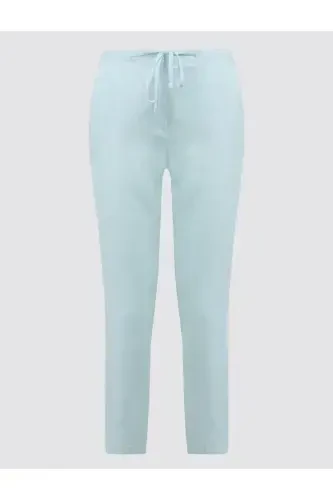 Sky Blue High Waisted Regular Fit Linen Trousers - 7