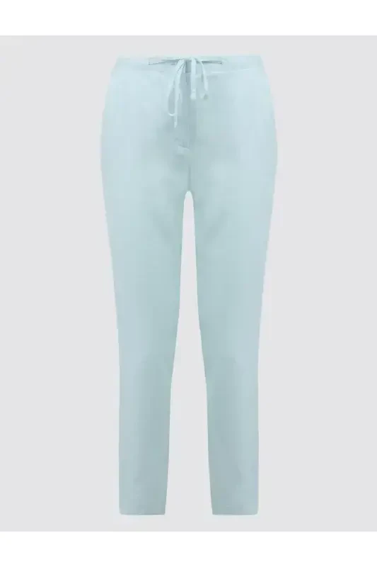 Sky Blue High Waisted Regular Fit Linen Trousers - 7