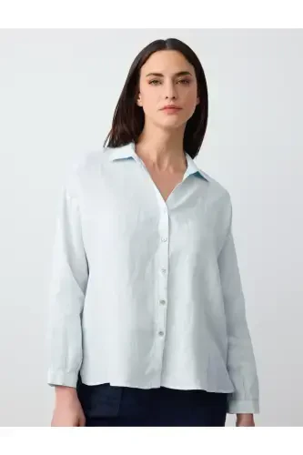 Sky Blue Long Sleeve Basic Linen Shirt - 1