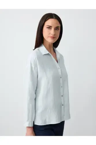 Sky Blue Long Sleeve Basic Linen Shirt - 4