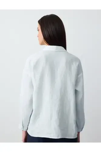 Sky Blue Long Sleeve Basic Linen Shirt - 6