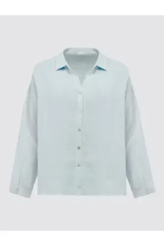 Sky Blue Long Sleeve Basic Linen Shirt - 7