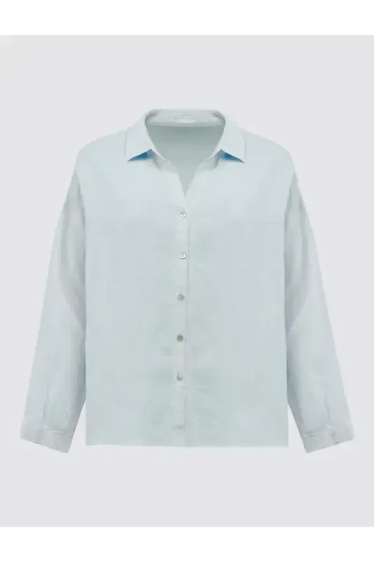Sky Blue Long Sleeve Basic Linen Shirt - 7