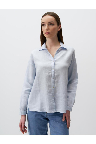 Sky Blue Long Sleeve Basic Linen Shirt - 27