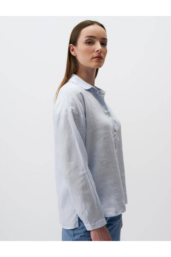 Sky Blue Long Sleeve Basic Linen Shirt - 28