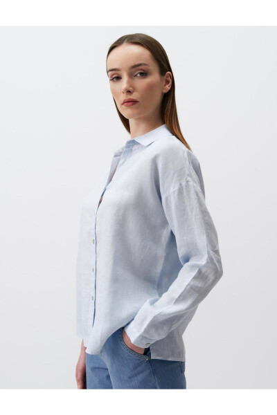 Sky Blue Long Sleeve Basic Linen Shirt - 29