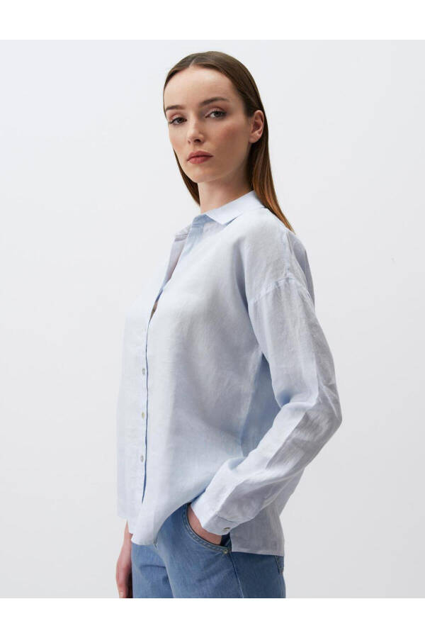 Sky Blue Long Sleeve Basic Linen Shirt - 29