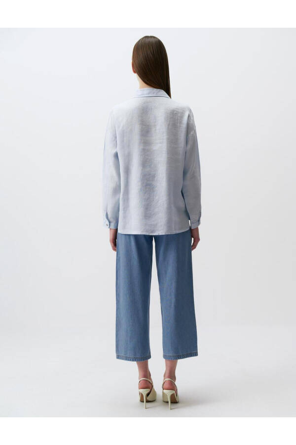 Sky Blue Long Sleeve Basic Linen Shirt - 30