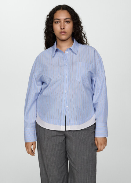 Sky blue shirt with contrasting color stripes. - 2