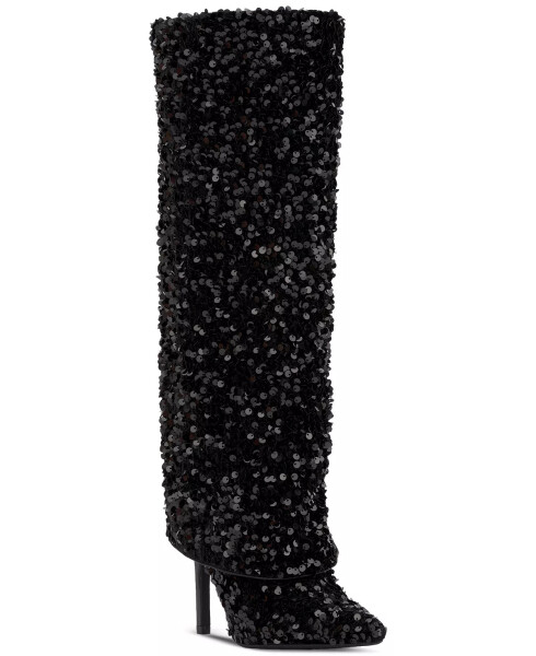 Skylar Fold Over Cuffed Knee High Boots, Created for Modazone Black Sequins - 1