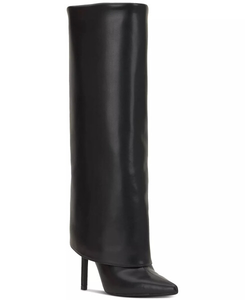 Skylar Fold Over Cuffed Knee High Boots, Modazone Black Smooth учун яратилган - 1