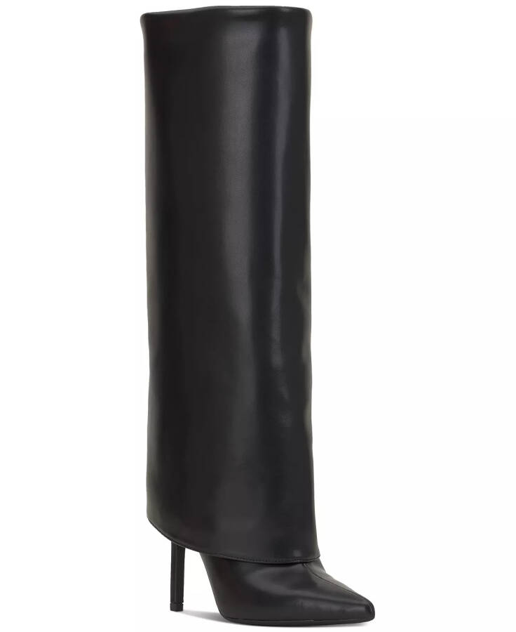 Skylar Wide-Calf Fold Over Cuffed Knee High Boots, Created for Modazone Black Smooth Wide Calf - 1