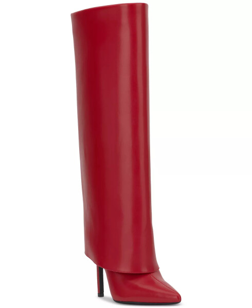 Skylar Wide-Calf Fold Over Cuffed Knee High Boots, Created for Modazone Red Smooth Wide Calf - 1