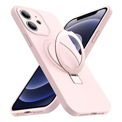 SKYLMW Чехол для iPhone 12 с магнитной невидимой подставкой, совместимый с Mag-Safe, ударопрочный силиконовый чехол, прошедший военные испытания на падение, для женщин и мужчин 6,1 дюйма, розовый - 1