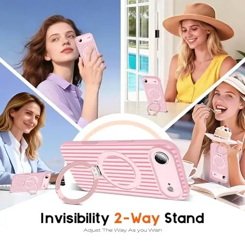 SKYLMW Чехол для iPhone Air с магнитной невидимой подставкой [Совместимо с Mag-Safe] [Милый эстетичный полосатый узор] Силиконовый чехол для телефона 17 Air для женщин и мужчин 6,5 дюйма, розовый / вишнево-красный - 2