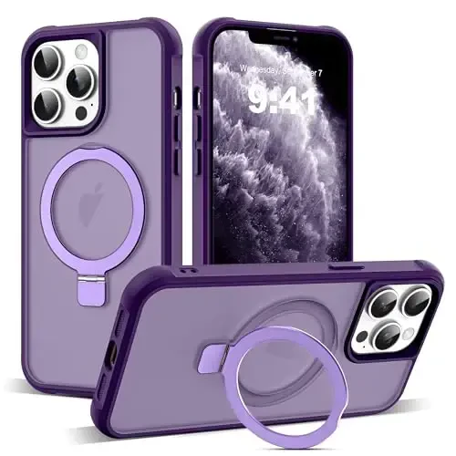 SKYLMW Compatible with iPhone 11 Pro Max Case with Invisible Magnetic O-Ring Stand Military-Grade Translucent Case for iPhone 11 ProMax 6.5