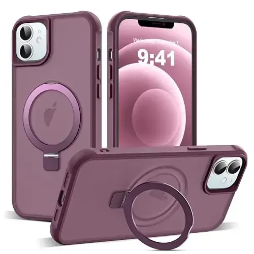 SKYLMW Compatible with iPhone 12 Case & iPhone 12 Pro Case with Invisible Magnetic O-Ring Stand Translucent Phone Cases 6.1