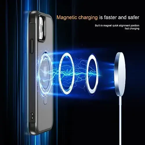 SKYLMW Compatible with iPhone 12 Pro Max Case & iPhone 13 Pro Max Case with Invisible Magnetic O-Ring Stand Translucent Phone Cases 6.7