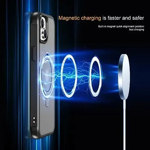 SKYLMW Compatible with iPhone 13 Case & iPhone 14 Case with Invisible Magnetic O-Ring Stand Translucent Phone Cases for 13 & 14 6.1