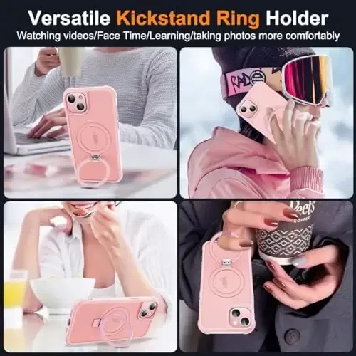 SKYLMW Compatible with iPhone 13 Case & iPhone 14 Case with Invisible Magnetic O-Ring Stand Translucent Phone Cases for 13 & 14 6.1