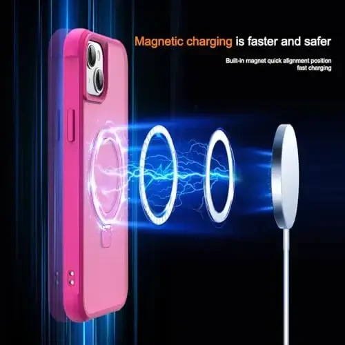 SKYLMW Compatible with iPhone 13 Case & iPhone 14 Case with Invisible Magnetic O-Ring Stand Translucent Phone Cases for 13 & 14 6.1