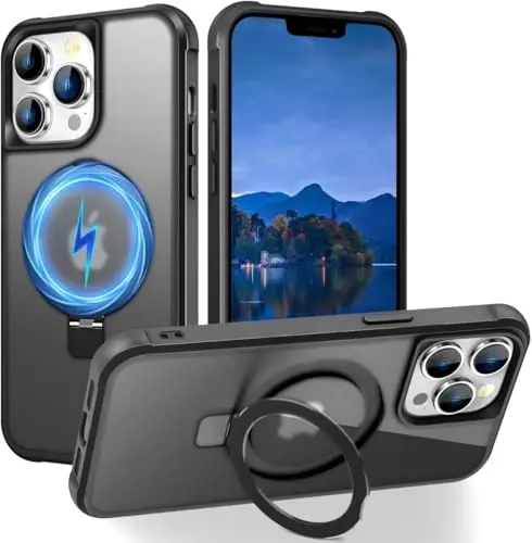 SKYLMW Compatible with iPhone 13 Pro Case with Stand,Black | iPhone 13 Pro Phone Case 6.1