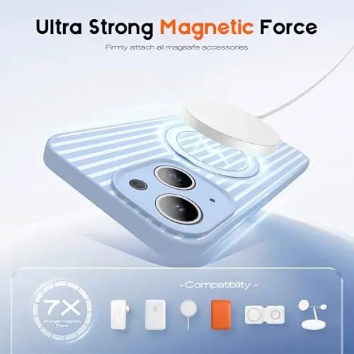 SKYLMW Compatible with iPhone 14 Case with Magnetic Invisible Stand [Compatible with Mag-Safe][Cute Aesthetic Striped Pattern] Silicone 14 Phone Case for Women Men 6.1