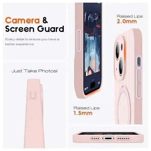 SKYLMW Compatible with iPhone 14 Case with Magnetic Invisible Stand [Compatible with Mag-Safe][Cute Aesthetic Striped Pattern] Silicone 14 Phone Case for Women Men 6.1