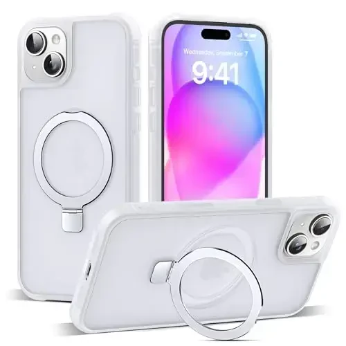 SKYLMW Compatible with iPhone 15 Case with Invisible Magnetic O-Ring Stand Military-Grade Phone Case for iPhone 15 6.1