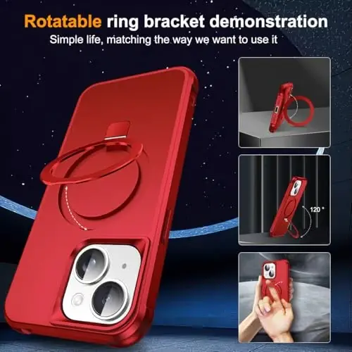 SKYLMW Compatible with iPhone 15 Case with Stand,Red | iPhone 15 Phone Case 6.1
